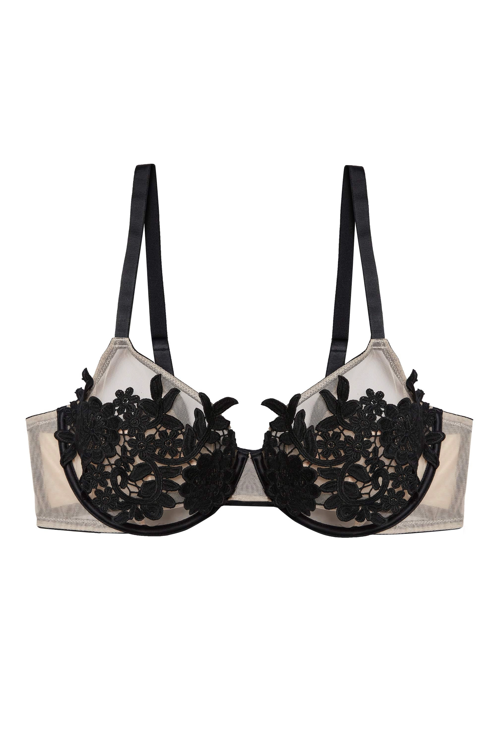 Alaina Illusion Mesh And Black Applique Bra