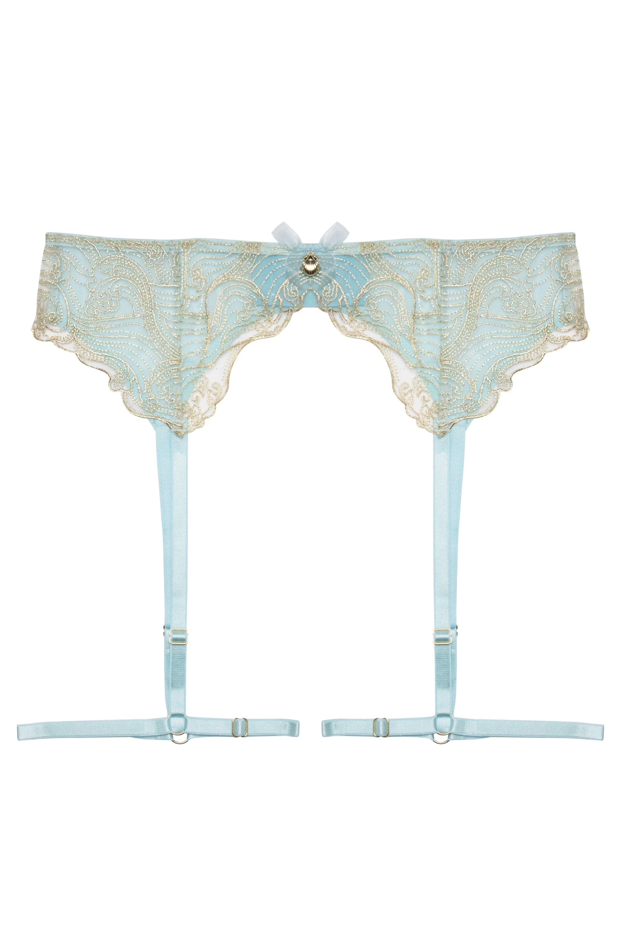 Ayaka Blue Wave Embroidery Suspender Belt with Leg Harness