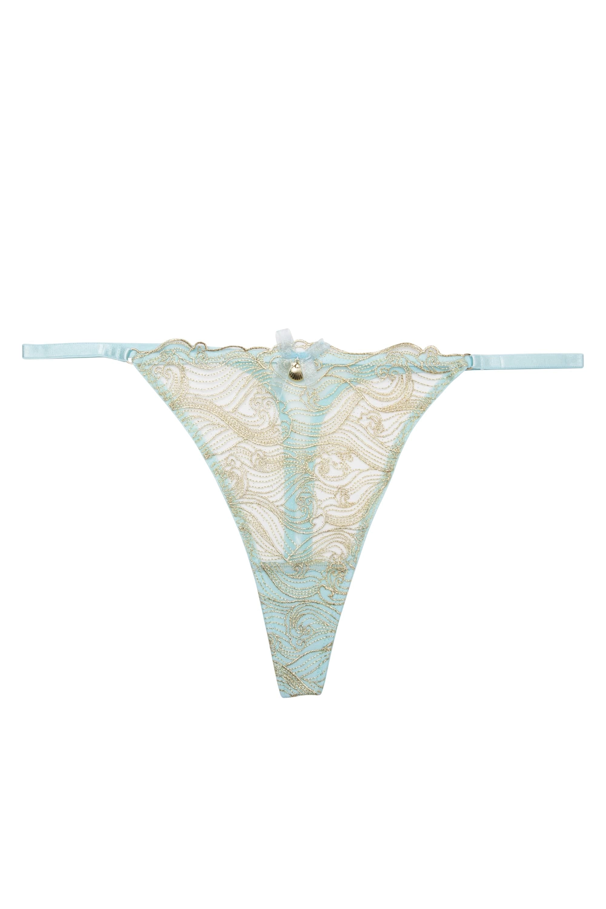 Ayaka Blue Wave Embroidery Tanga Thong