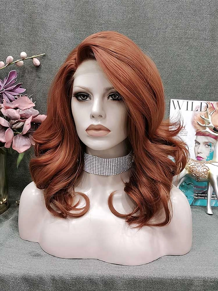 Carmen -  Auburn Shoulder Length Wavy Synthetic Lace Front Wig For Drag