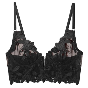 Fleur Du Mal Lily Embroidery Longline Demi Bra - Black