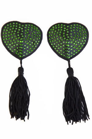 Frida Nipple Tassels â€“ Green Beaded Heart Shape