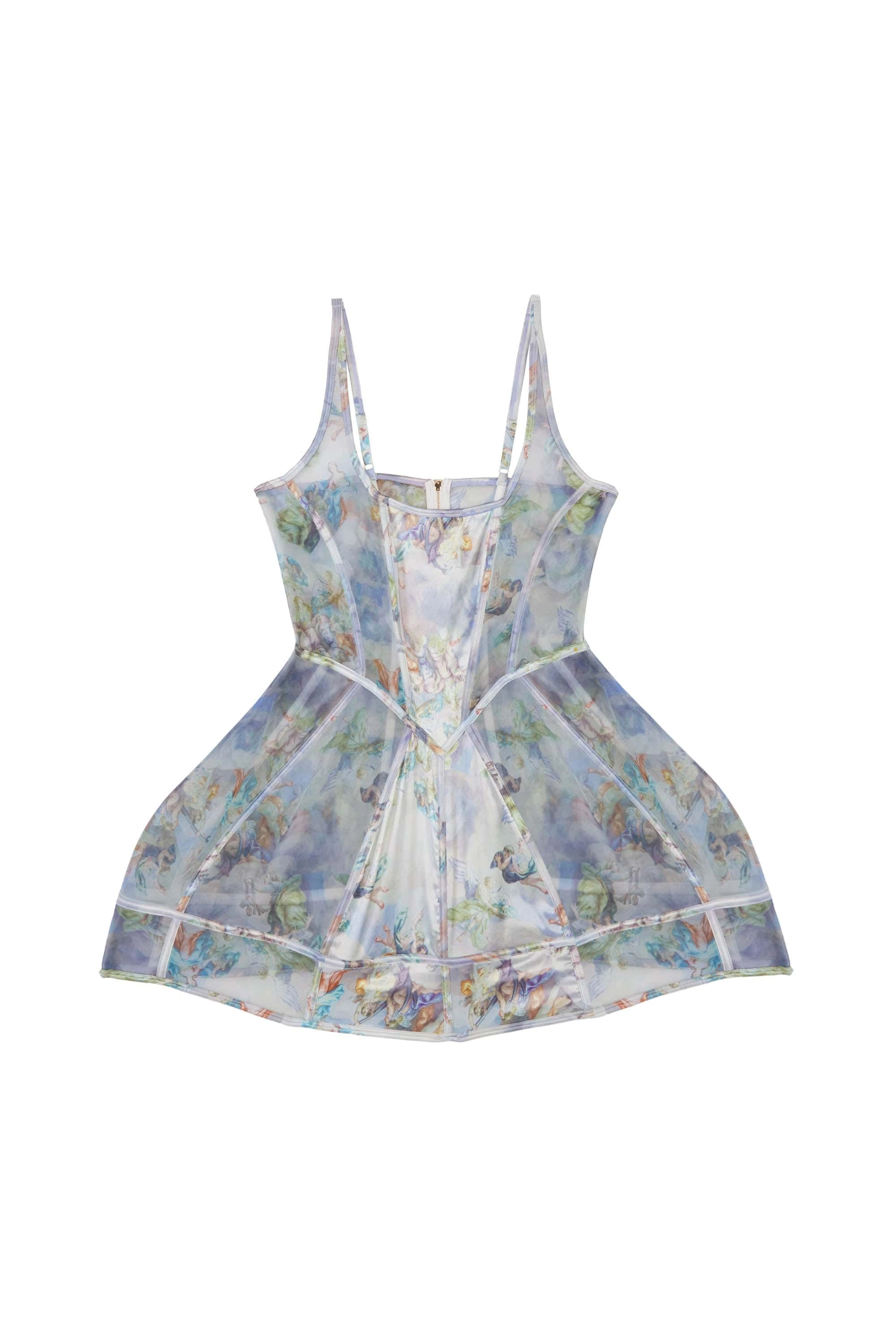 Gracie Renaissance Print Boned Underbust Mesh Mini Dress