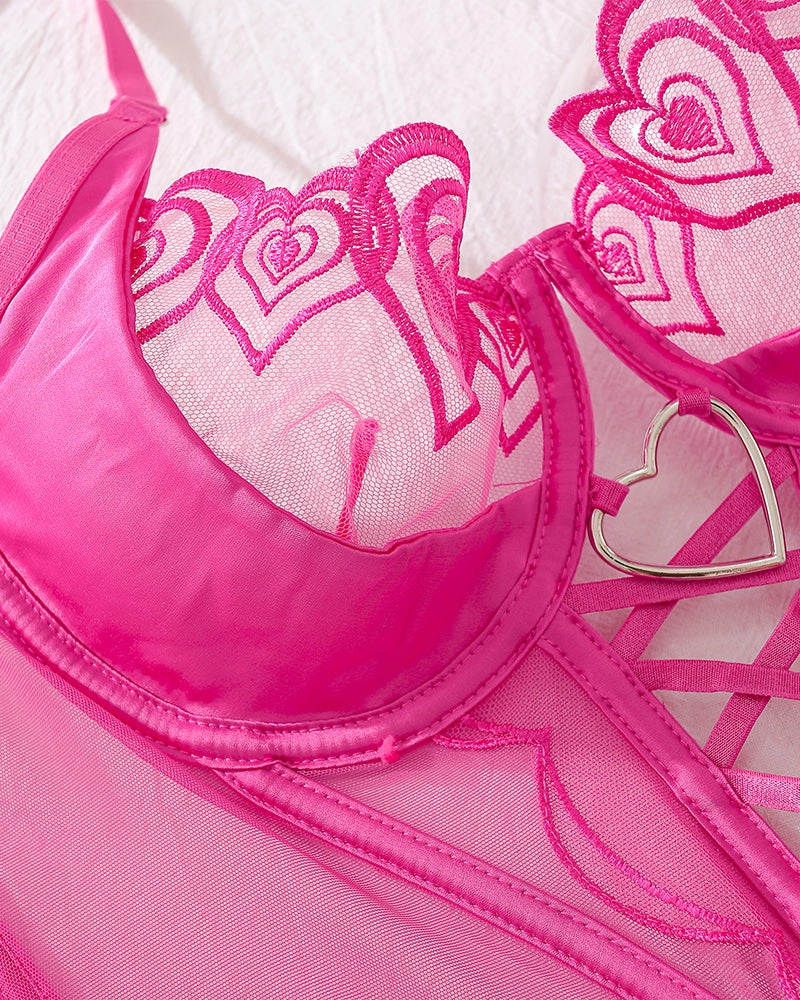 Heart Design Two Piece Lingerie Corset Set
