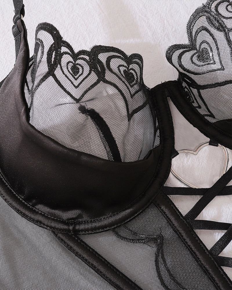 Heart Design Two Piece Lingerie Corset Set