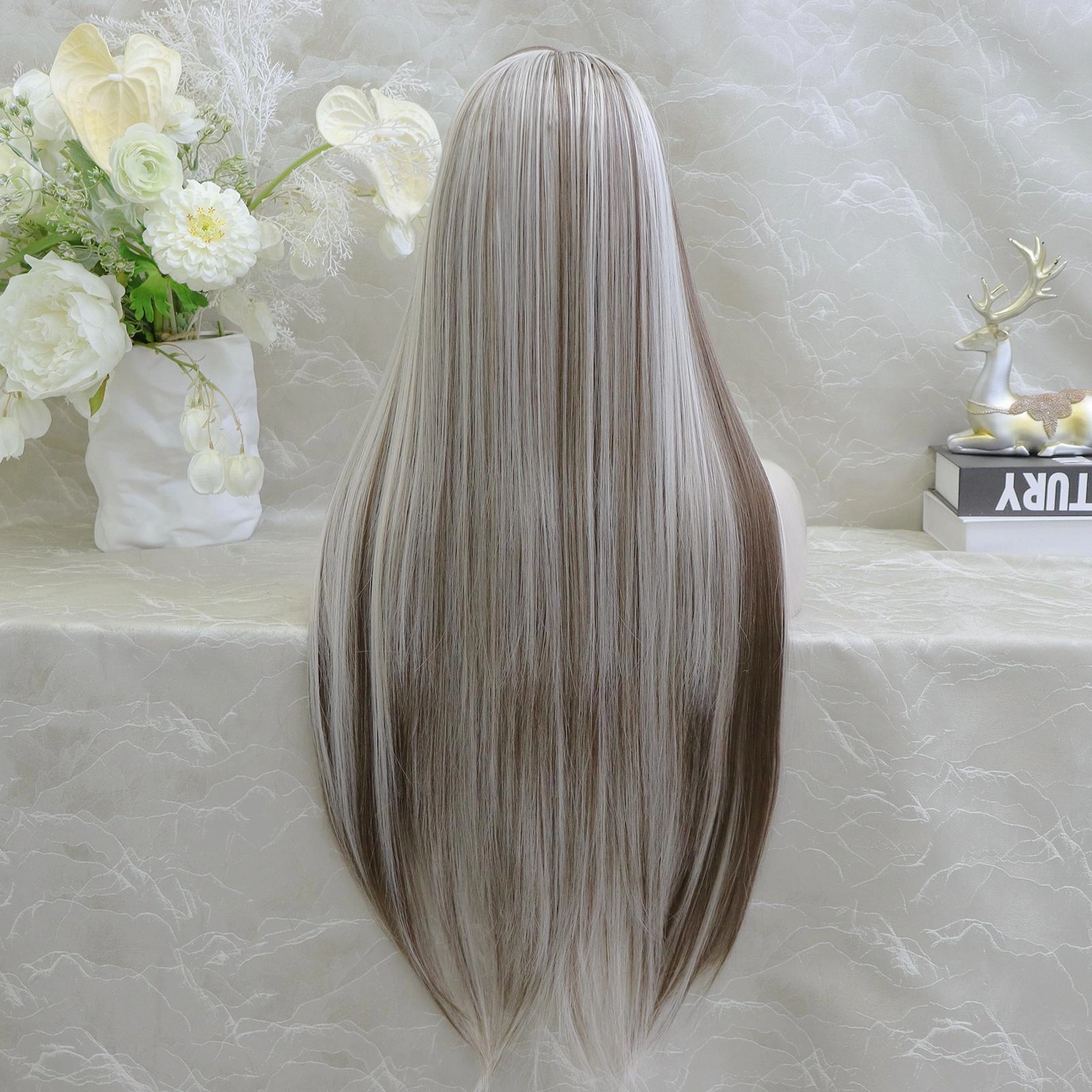 IMstyle Mia chocolate brown with highlights 28 inches free part 13*4 glueless pre pluck low density heat resistant straight lace front wig W211-60-8