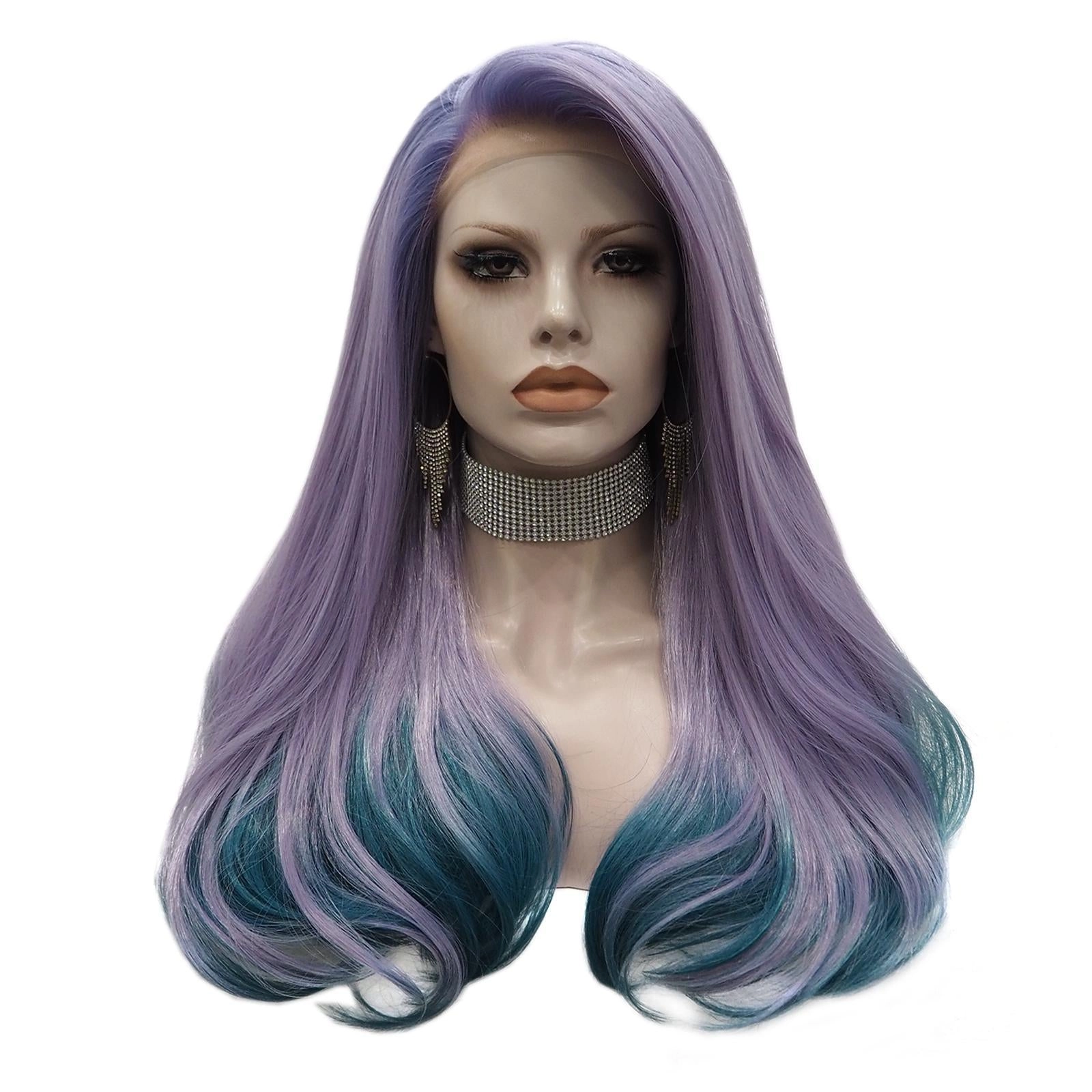 IMstyle Purple Wigs Blue Ends 13*2 free parting Lace front Wig Pride Party Wig-S-W88361-2116-02