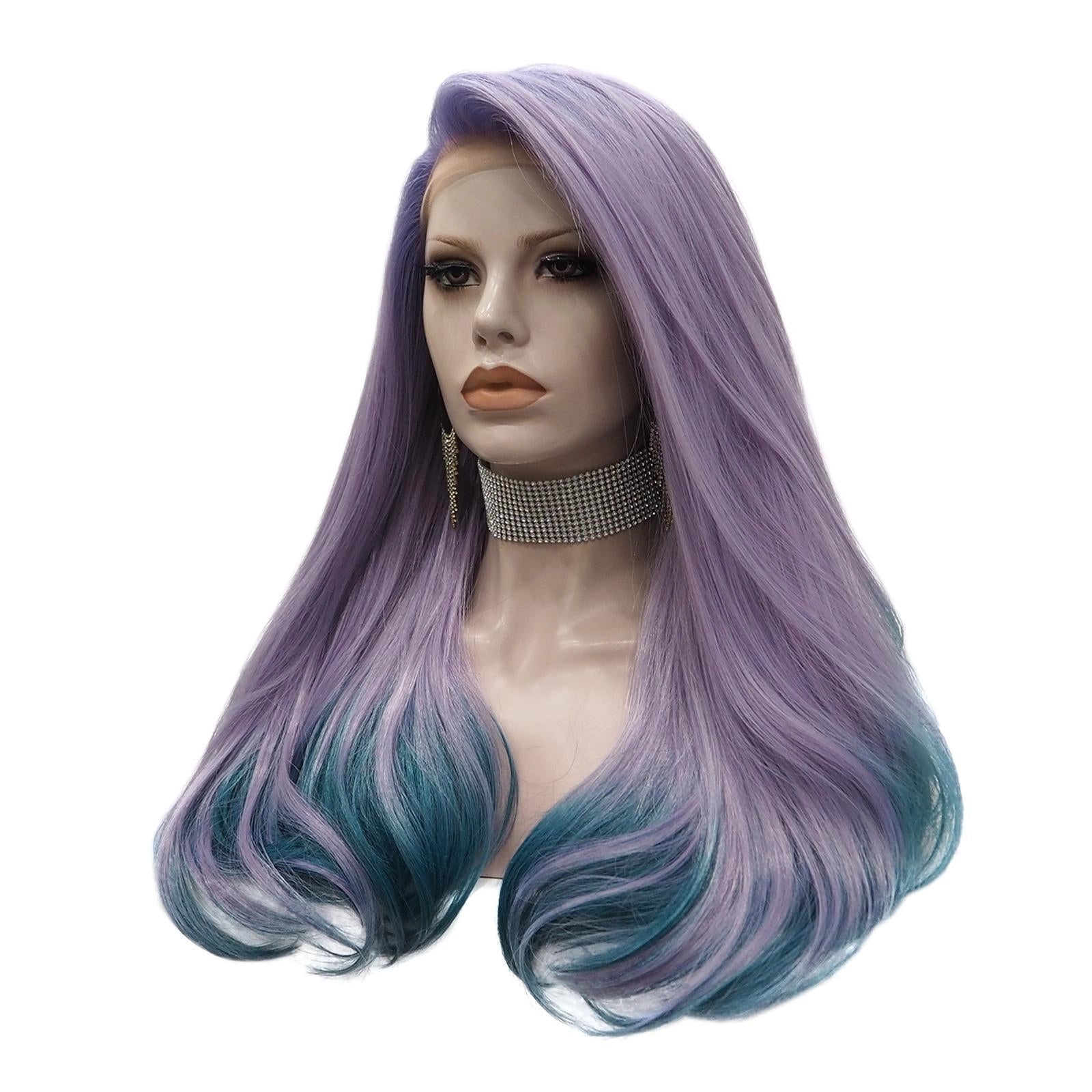 IMstyle Purple Wigs Blue Ends 13*2 free parting Lace front Wig Pride Party Wig-S-W88361-2116-02