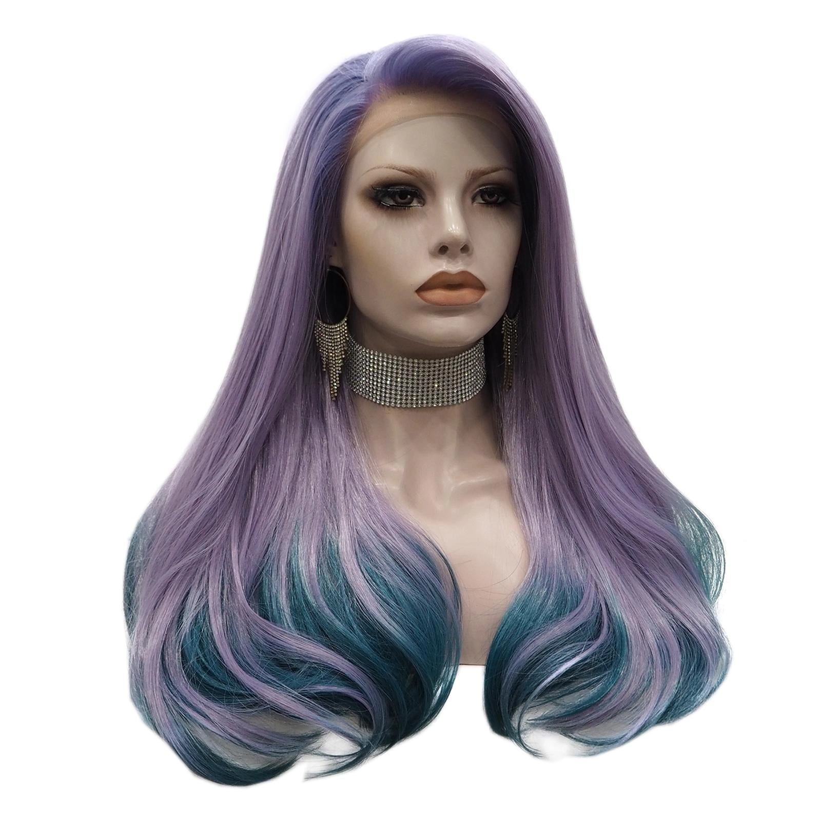 IMstyle Purple Wigs Blue Ends 13*2 free parting Lace front Wig Pride Party Wig-S-W88361-2116-02