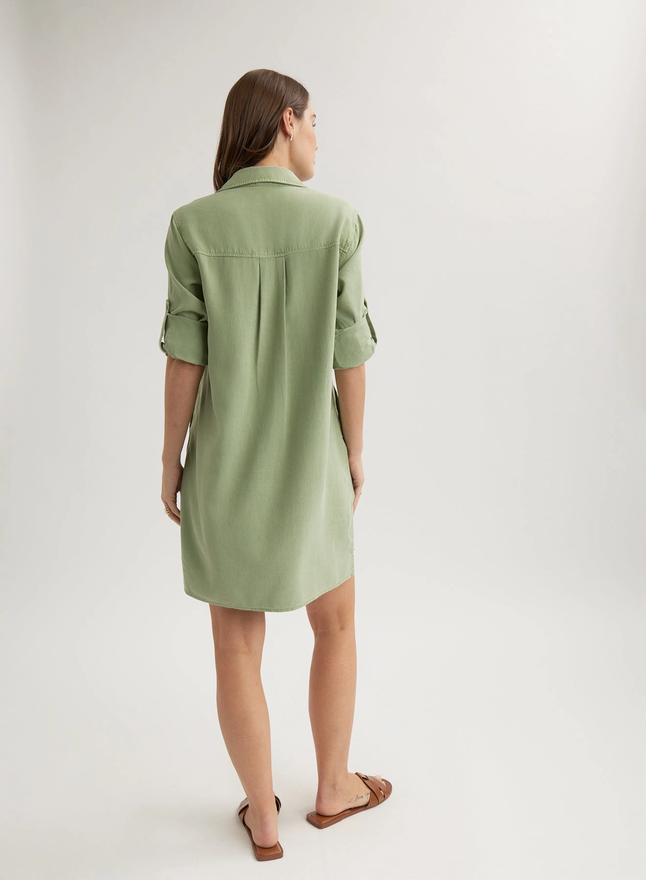 Long Sleeve A-Line Shirt Dress - Olive Grove