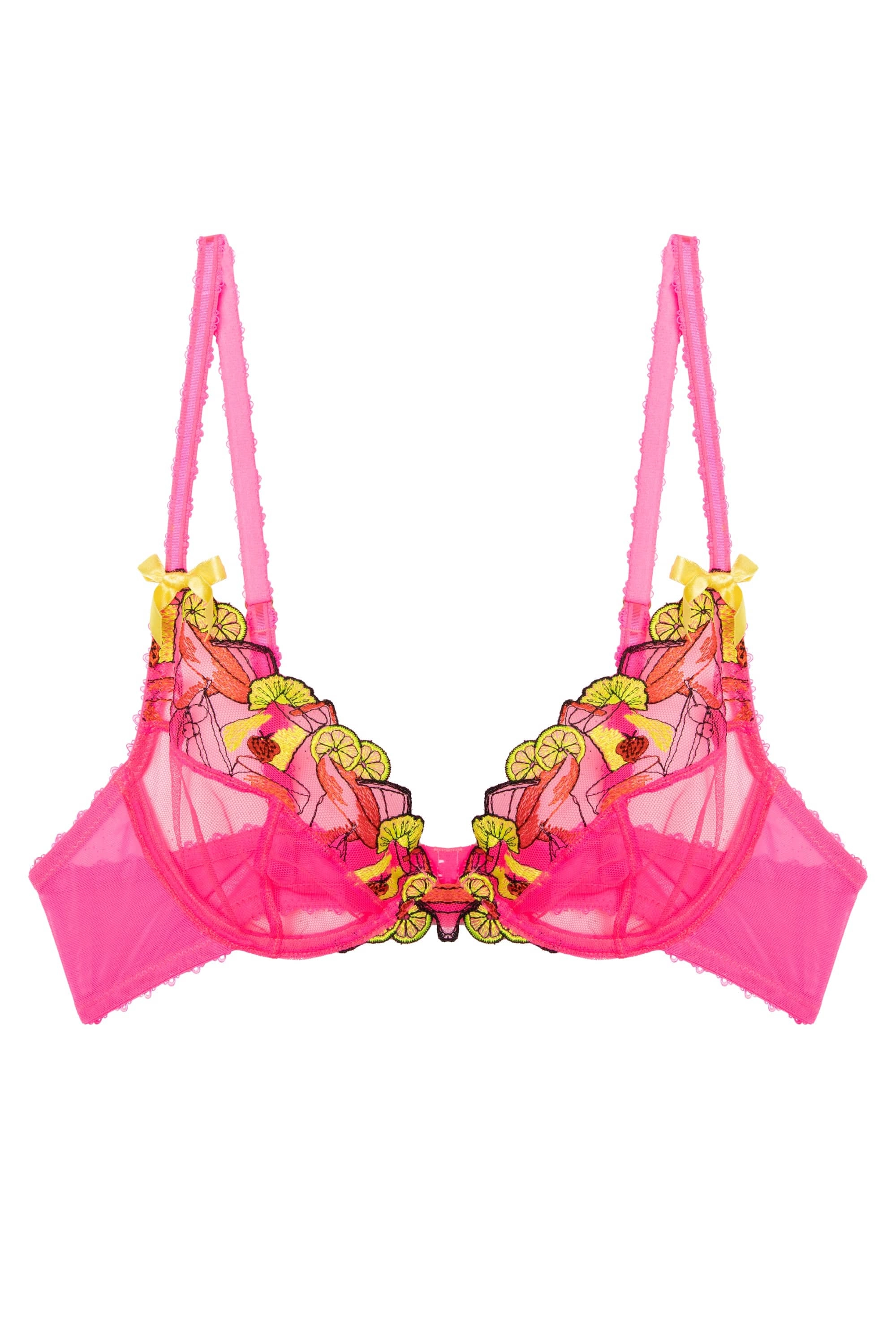 Magda Pink Neon Cocktail Embroidery Plunge Bra