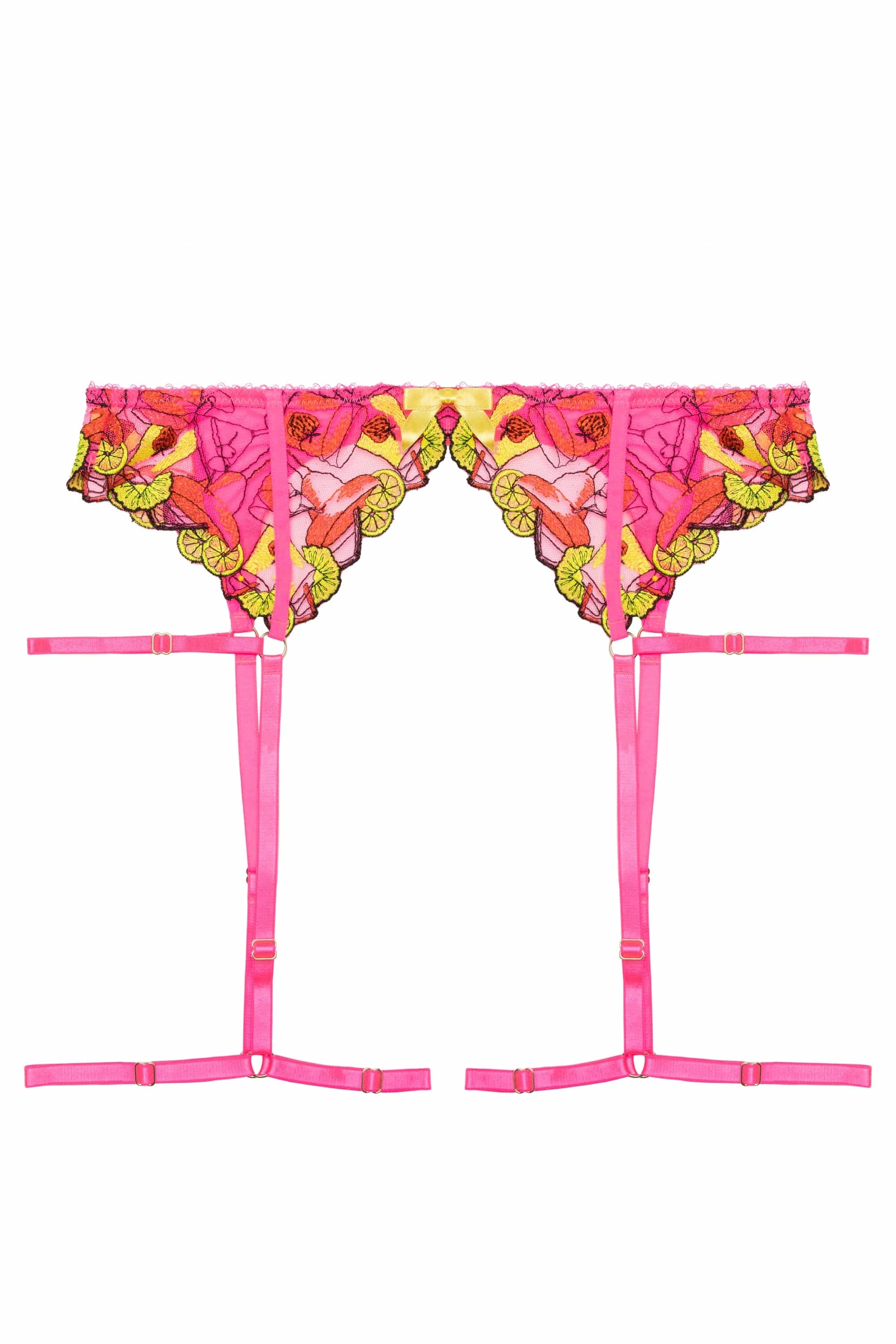 Magda Pink Neon Cocktail Embroidery Suspender Belt