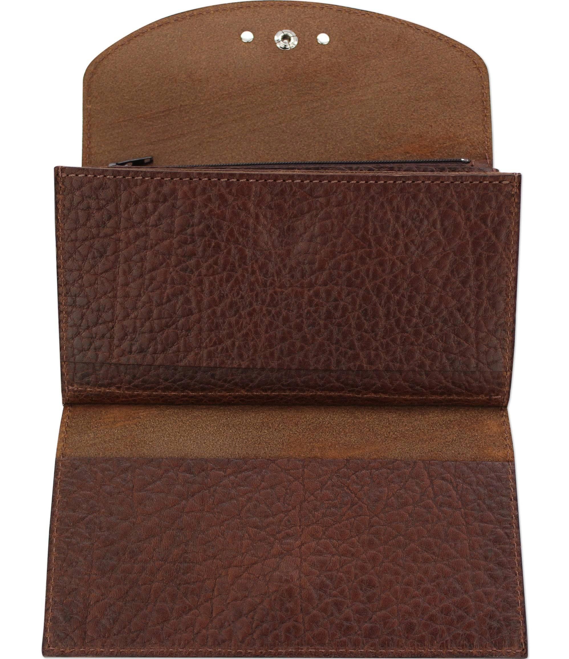 Medium Brown Bison Leather Deluxe Women's Wallet