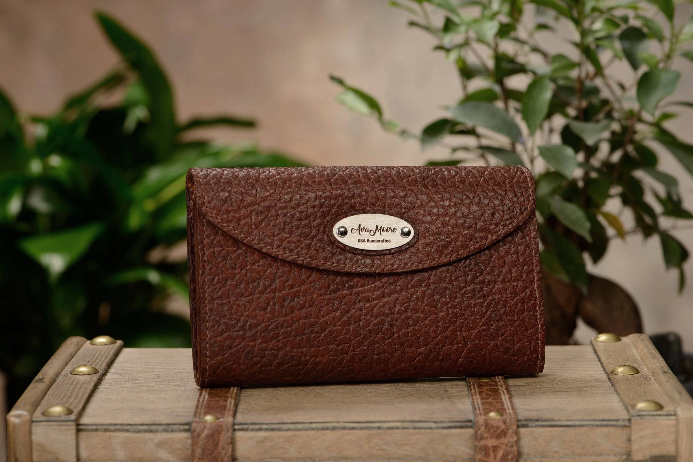 Medium Brown Bison Leather Deluxe Women's Wallet