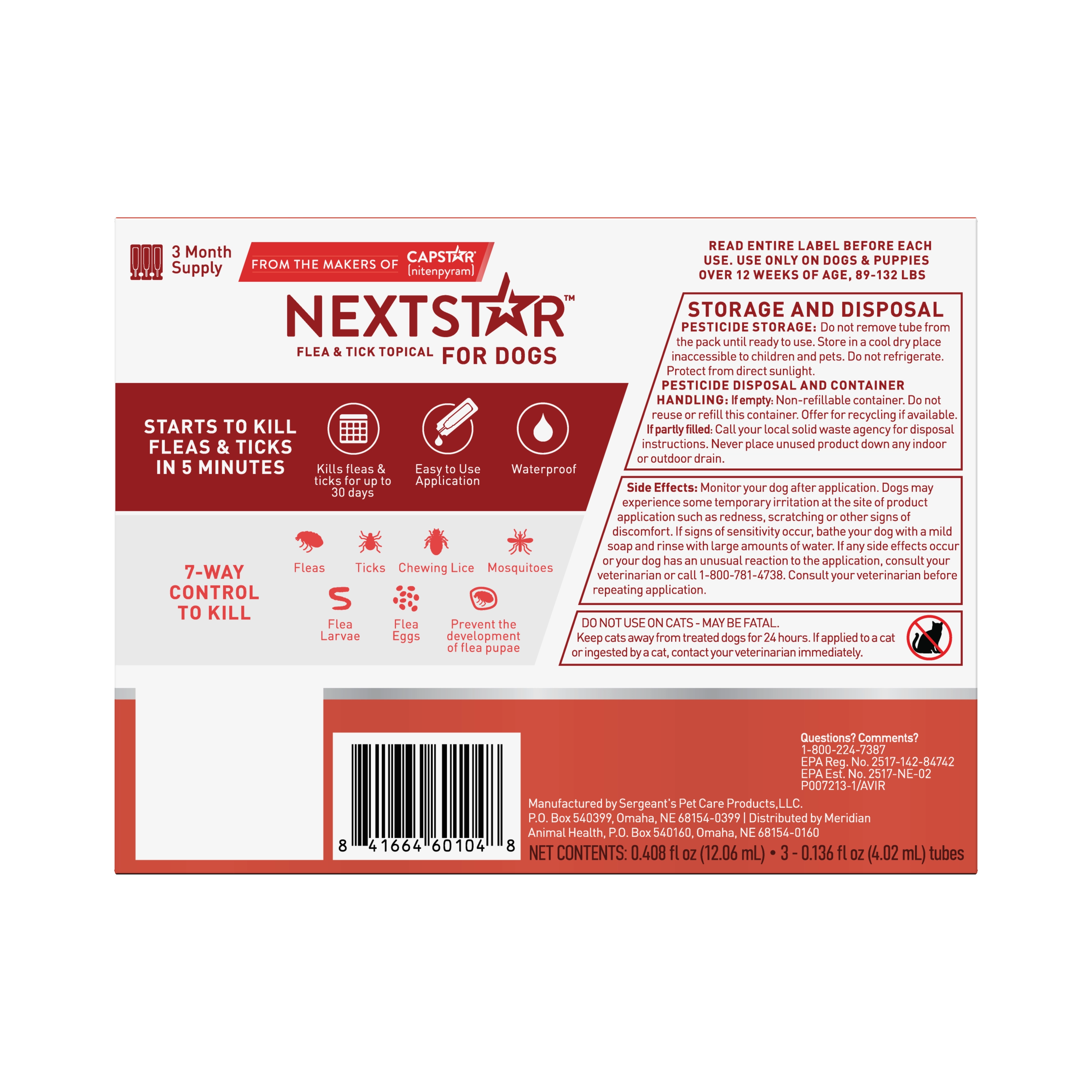 Nextstar Flea & Tick Topical Dog 89-132LB 3CT