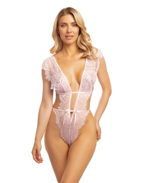 Oh la la Cheri Imani Eyelash Lace Soft Cup High Leg Teddy Pink Tulle