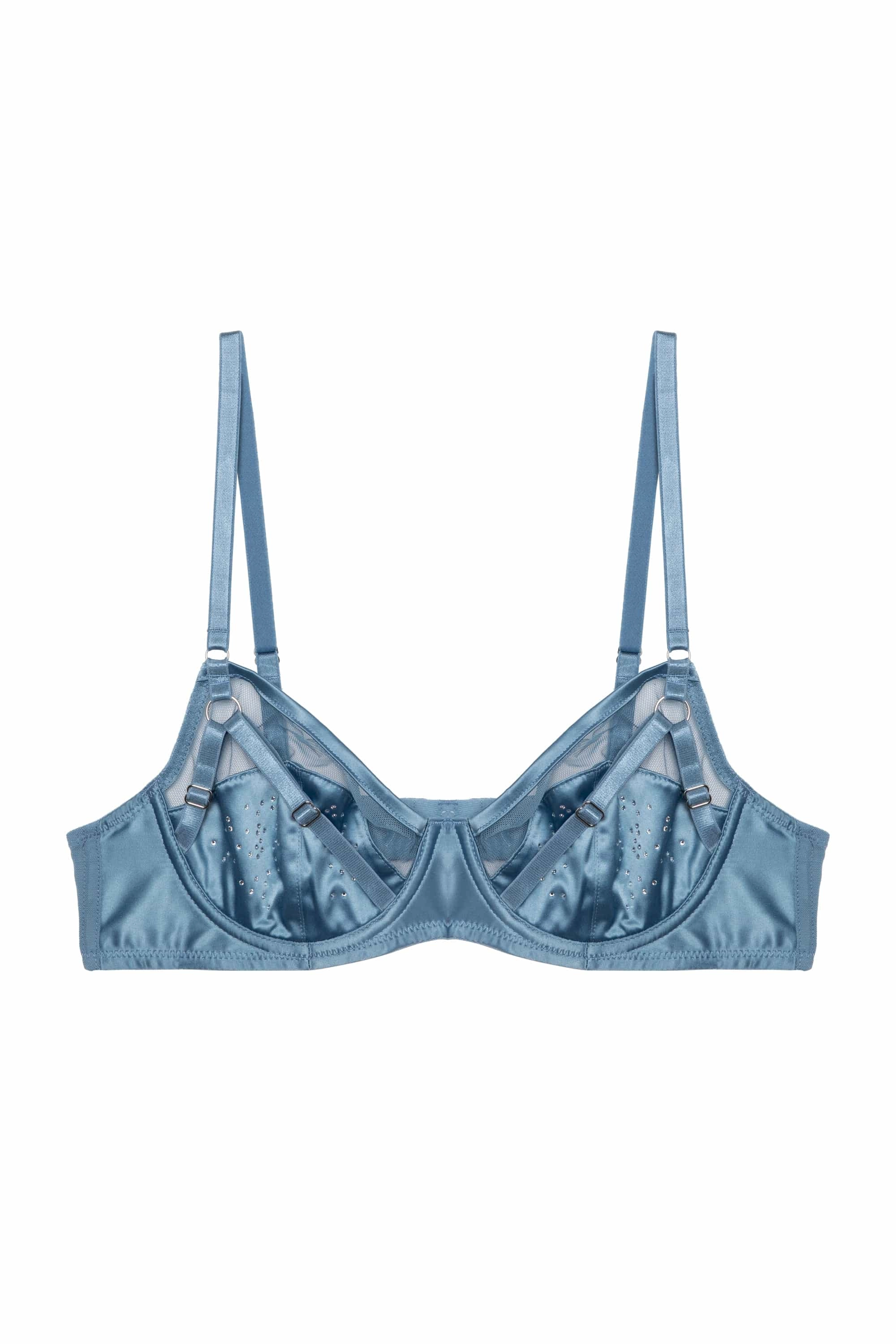 Olympia Storm Grey Diamante Mesh and Satin Bra