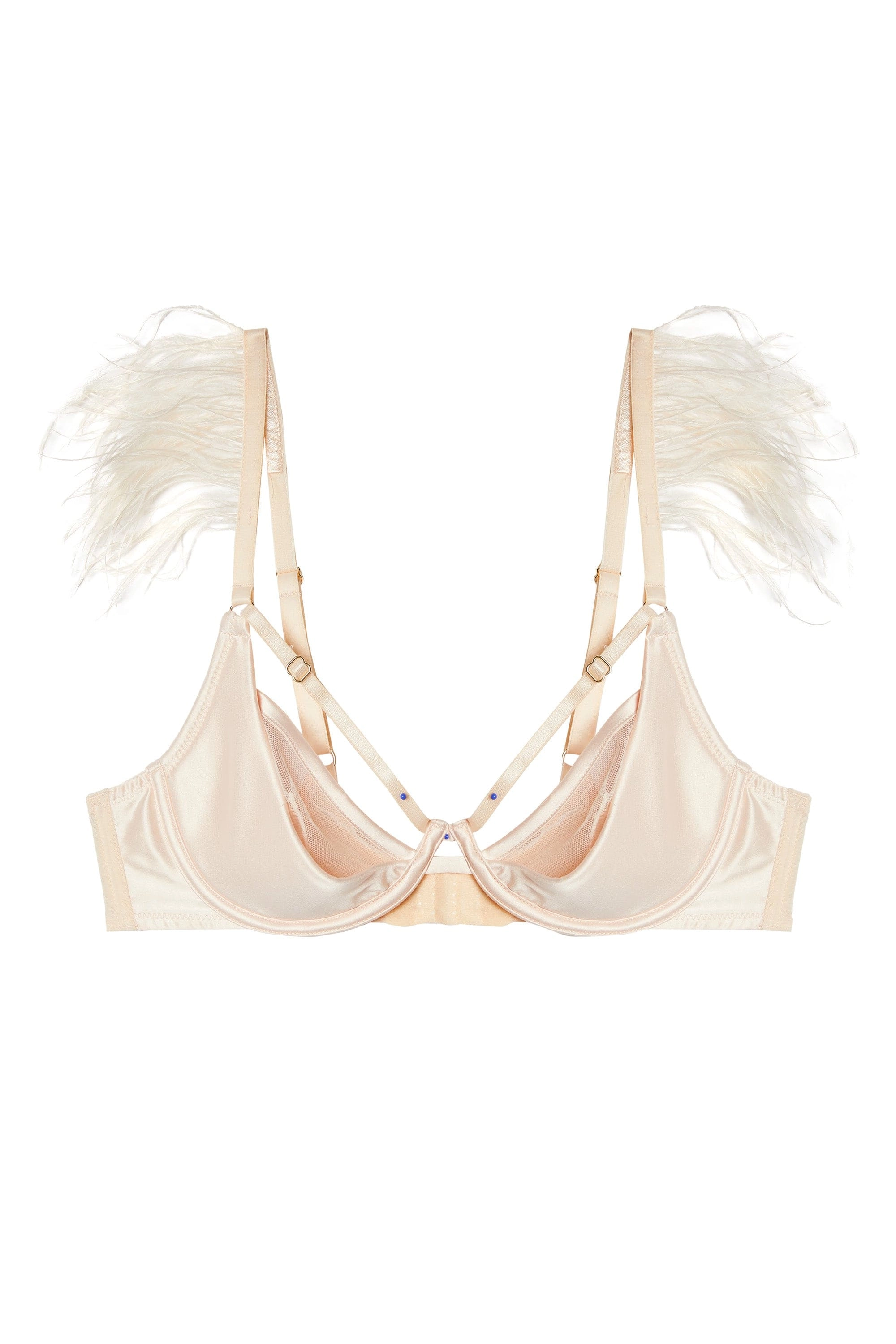 Phoenix Blush Mesh And Satin Feather Bra