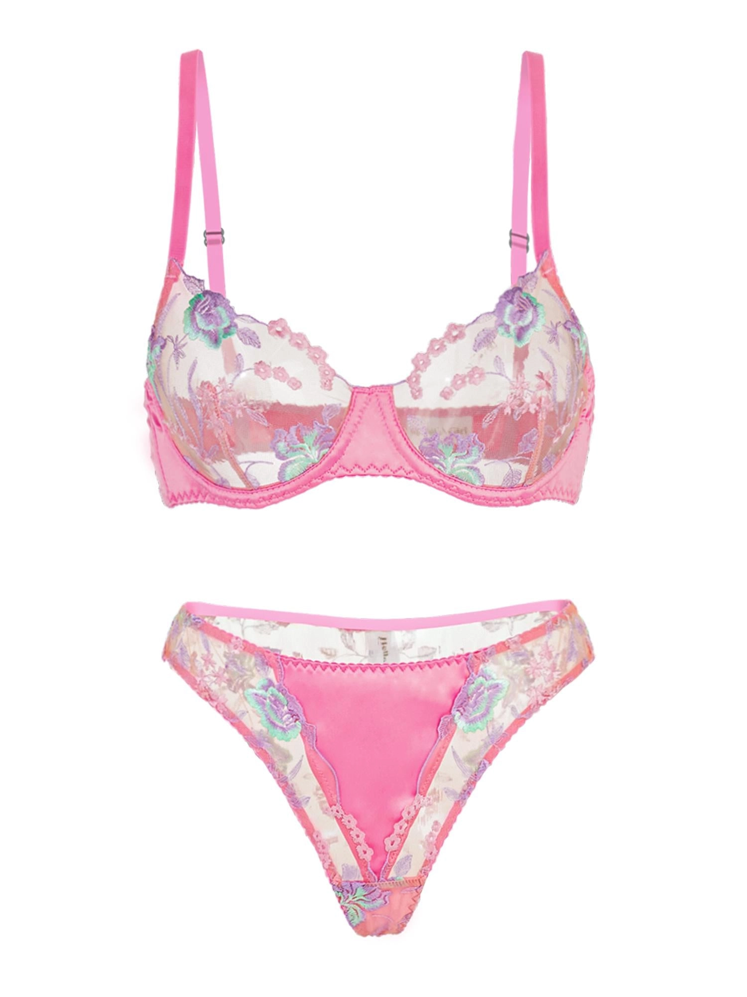 Pink Petals Embroidered Lingerie Set