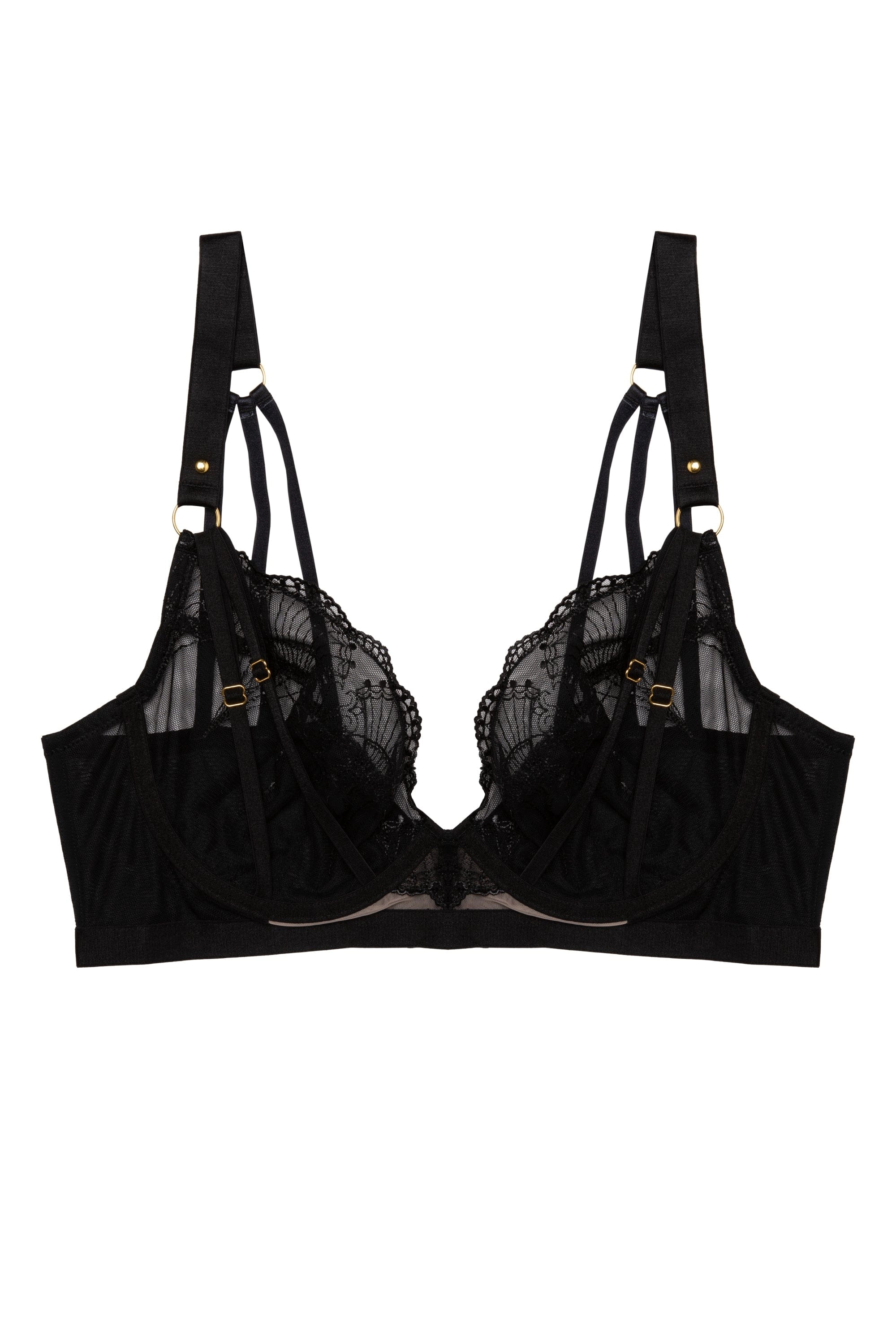 Pippa Black Deco Embroidered Caged Plunge Bra