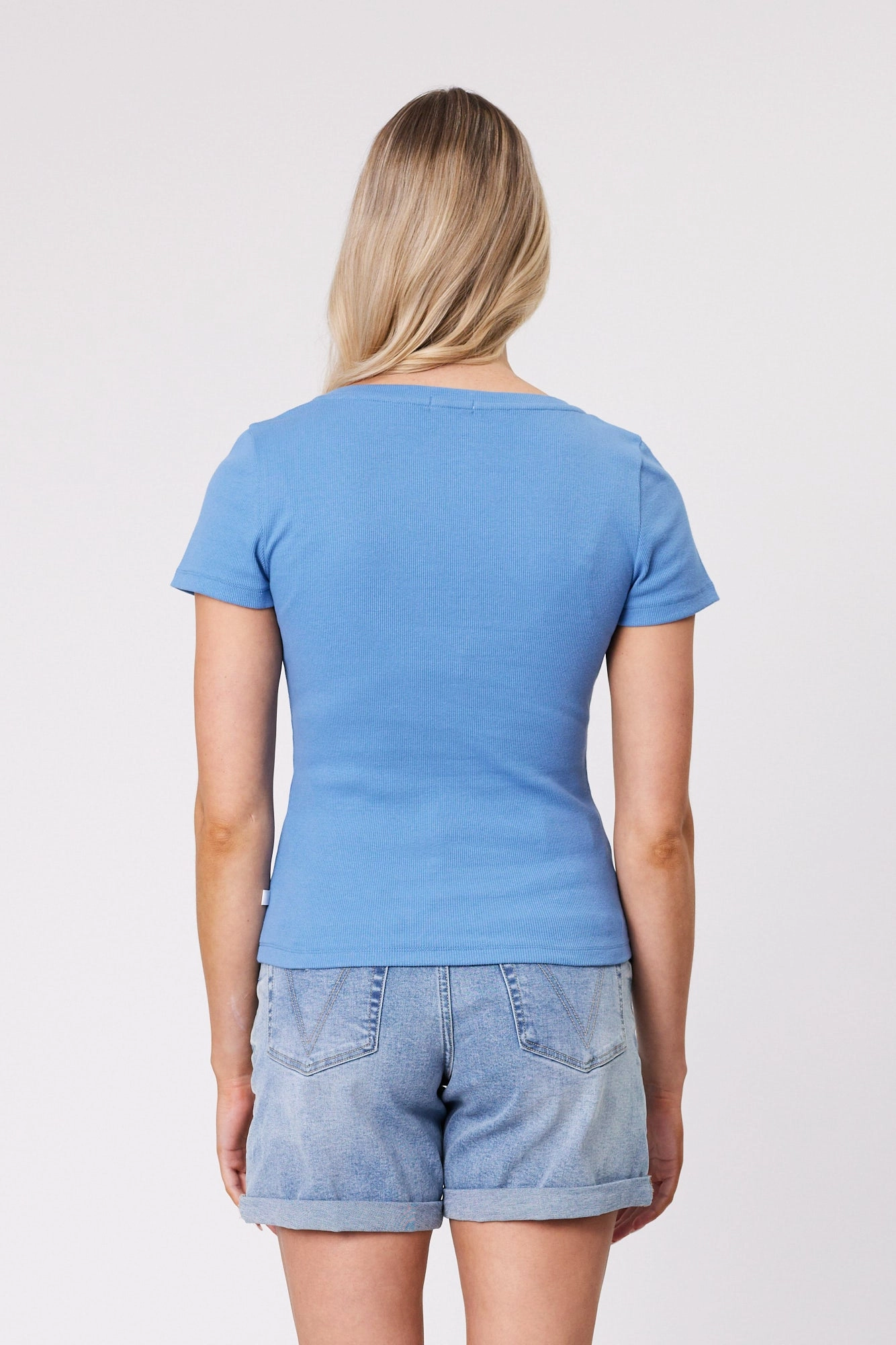 Shine On Essentials Rib V Neck Tee Blue