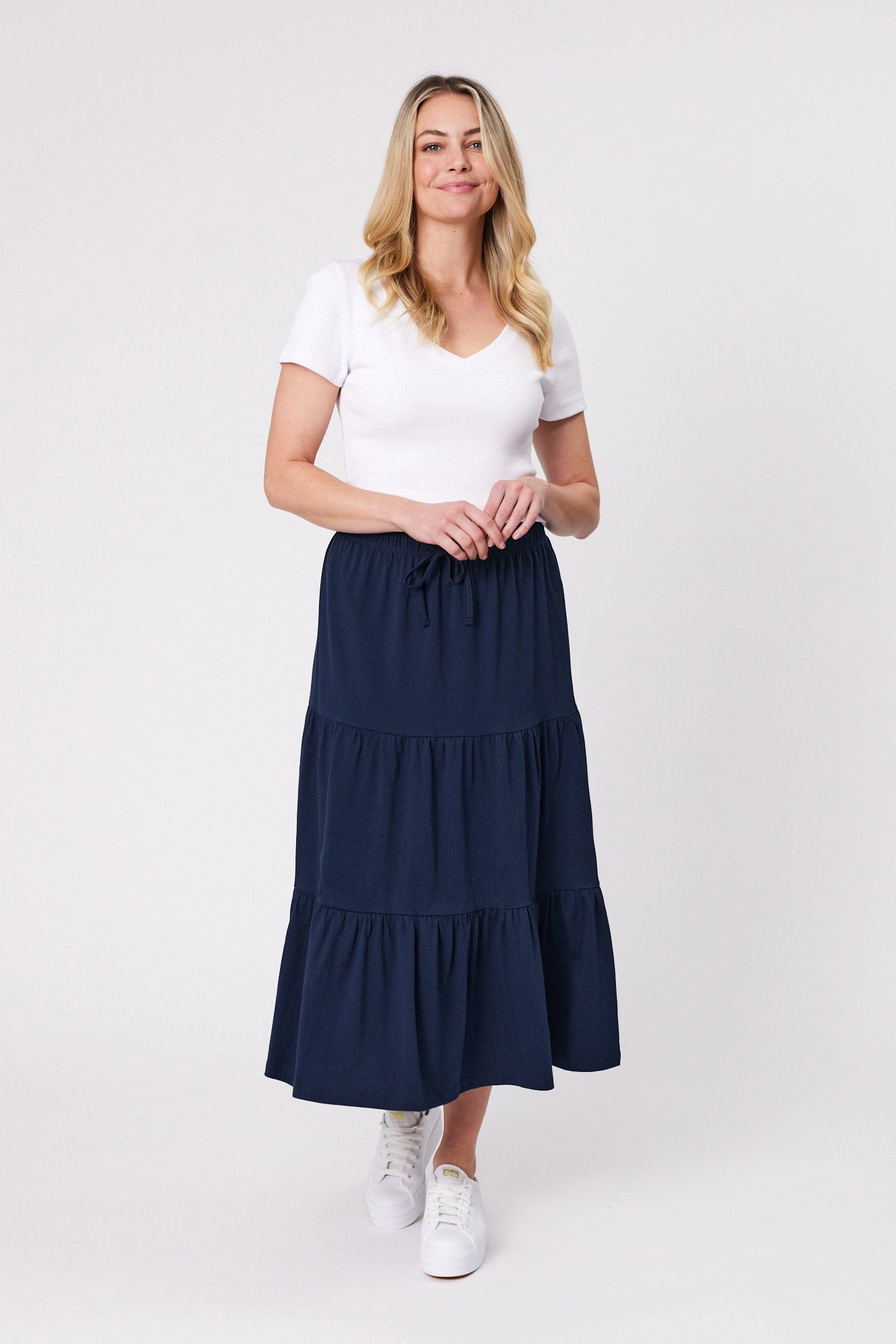 Shine On Essentials Rib V Neck Tee White