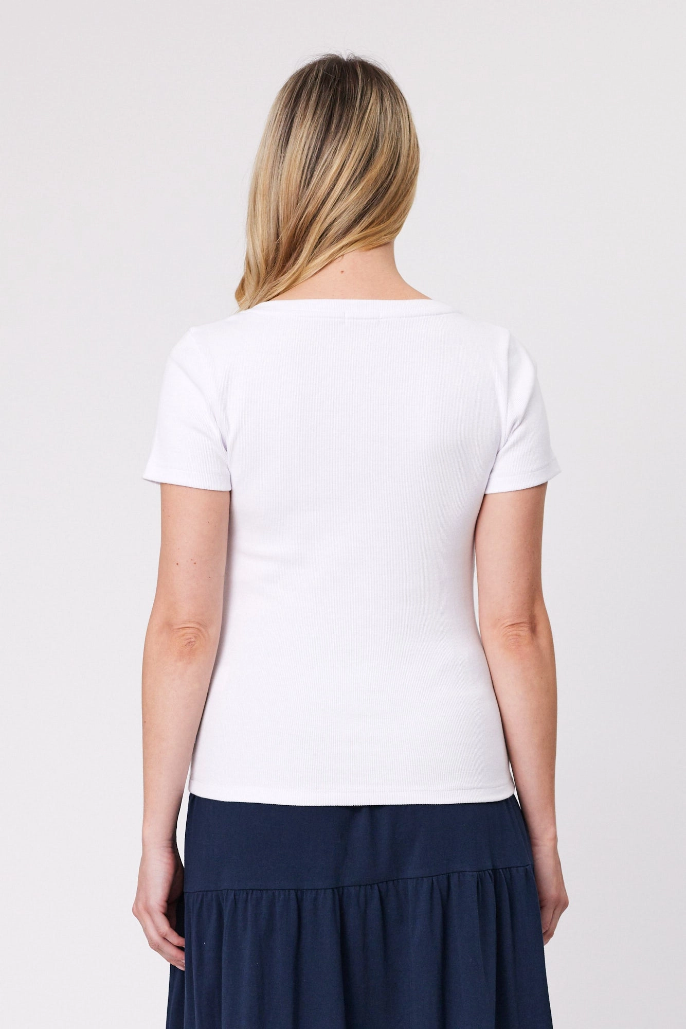 Shine On Essentials Rib V Neck Tee White