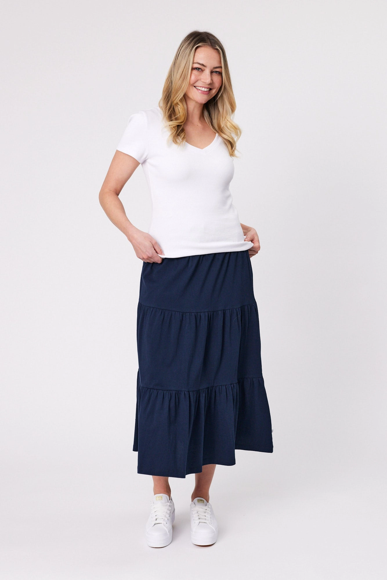 Shine On Essentials Rib V Neck Tee White