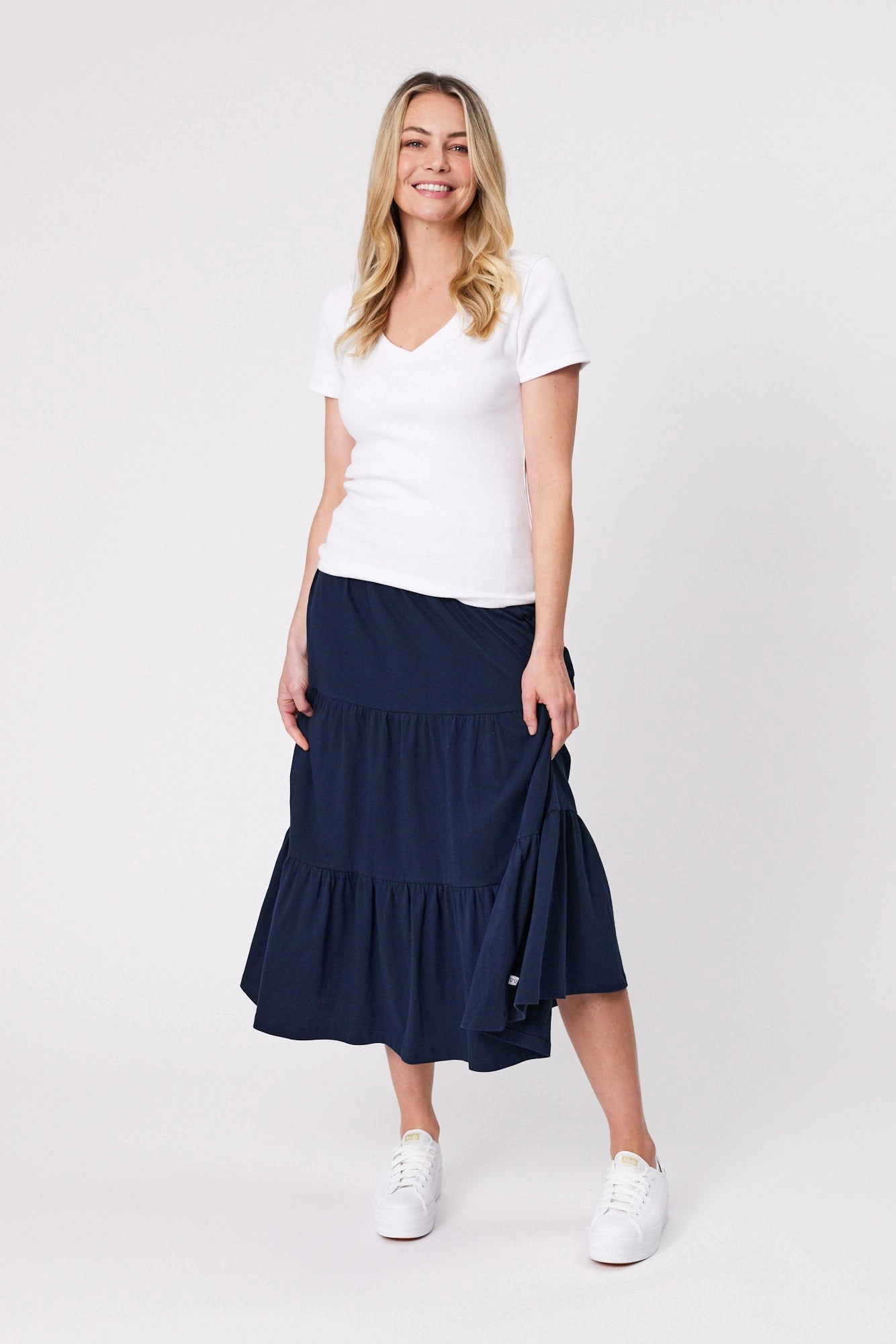 Shine On Essentials Rib V Neck Tee White