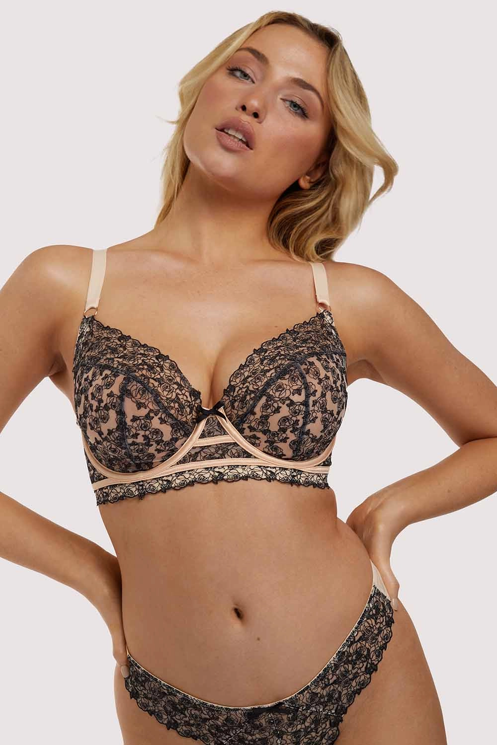 Skull & Roses Embroidery Peach Balcony Bra