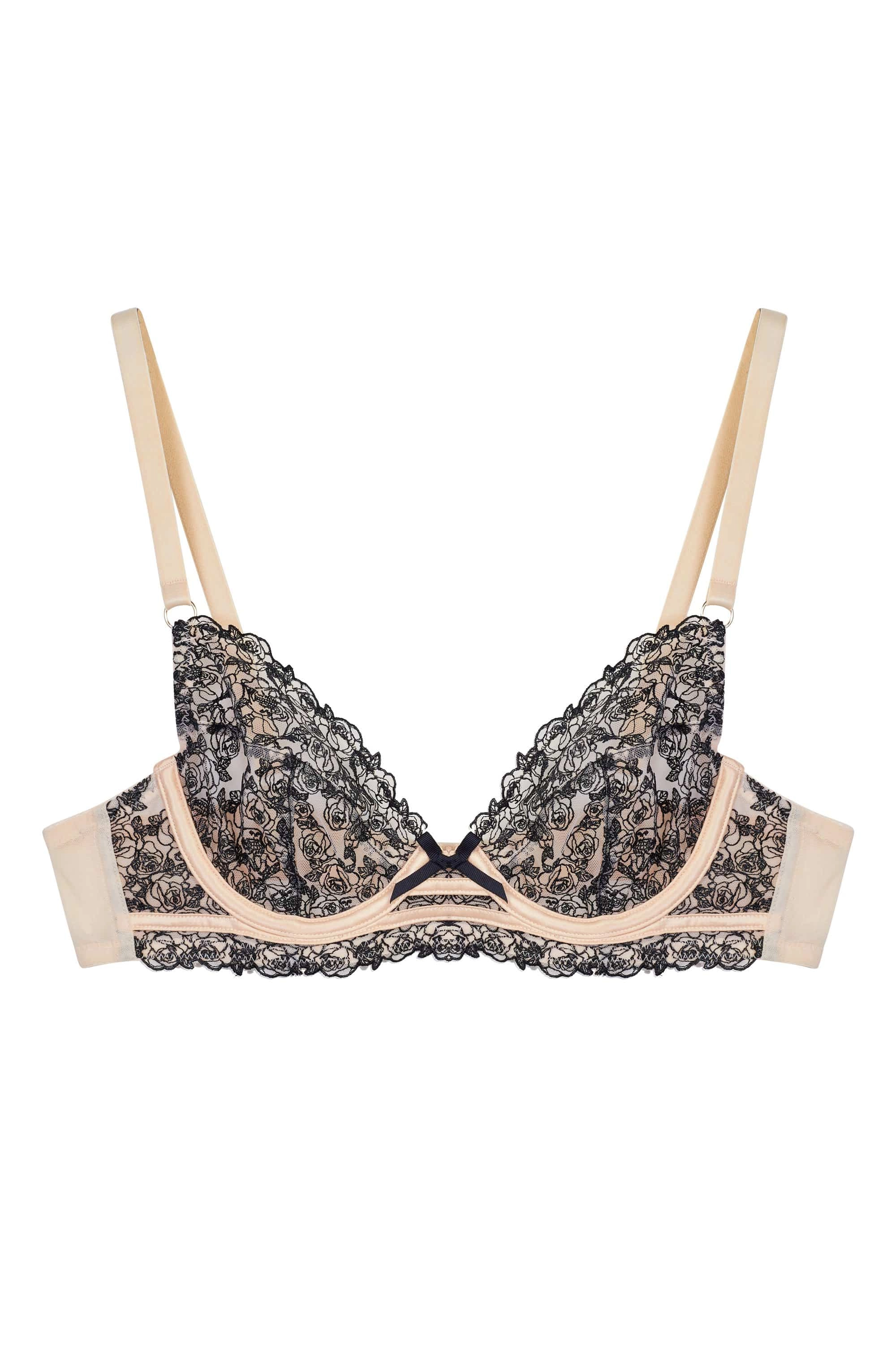 Skull & Roses Embroidery Peach Balcony Bra