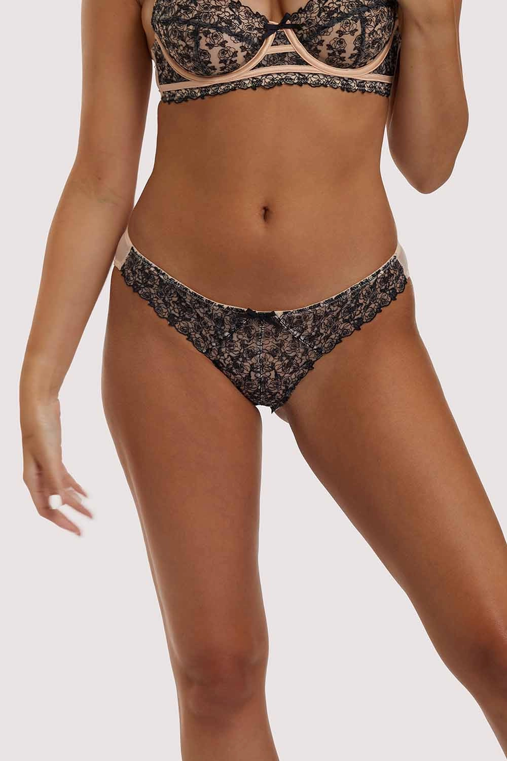 Skull & Roses Embroidery Peach Brief