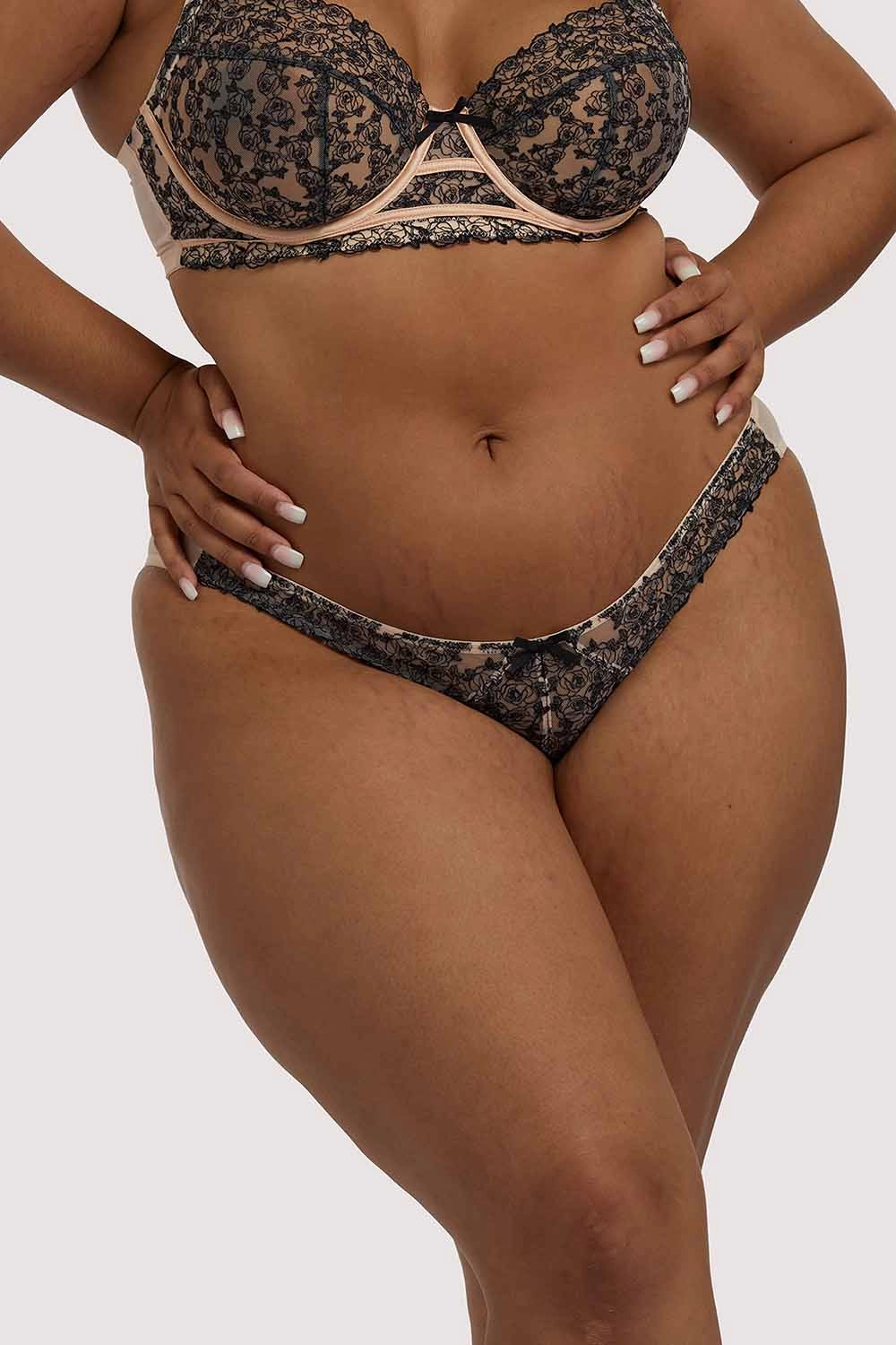 Skull & Roses Embroidery Peach Brief