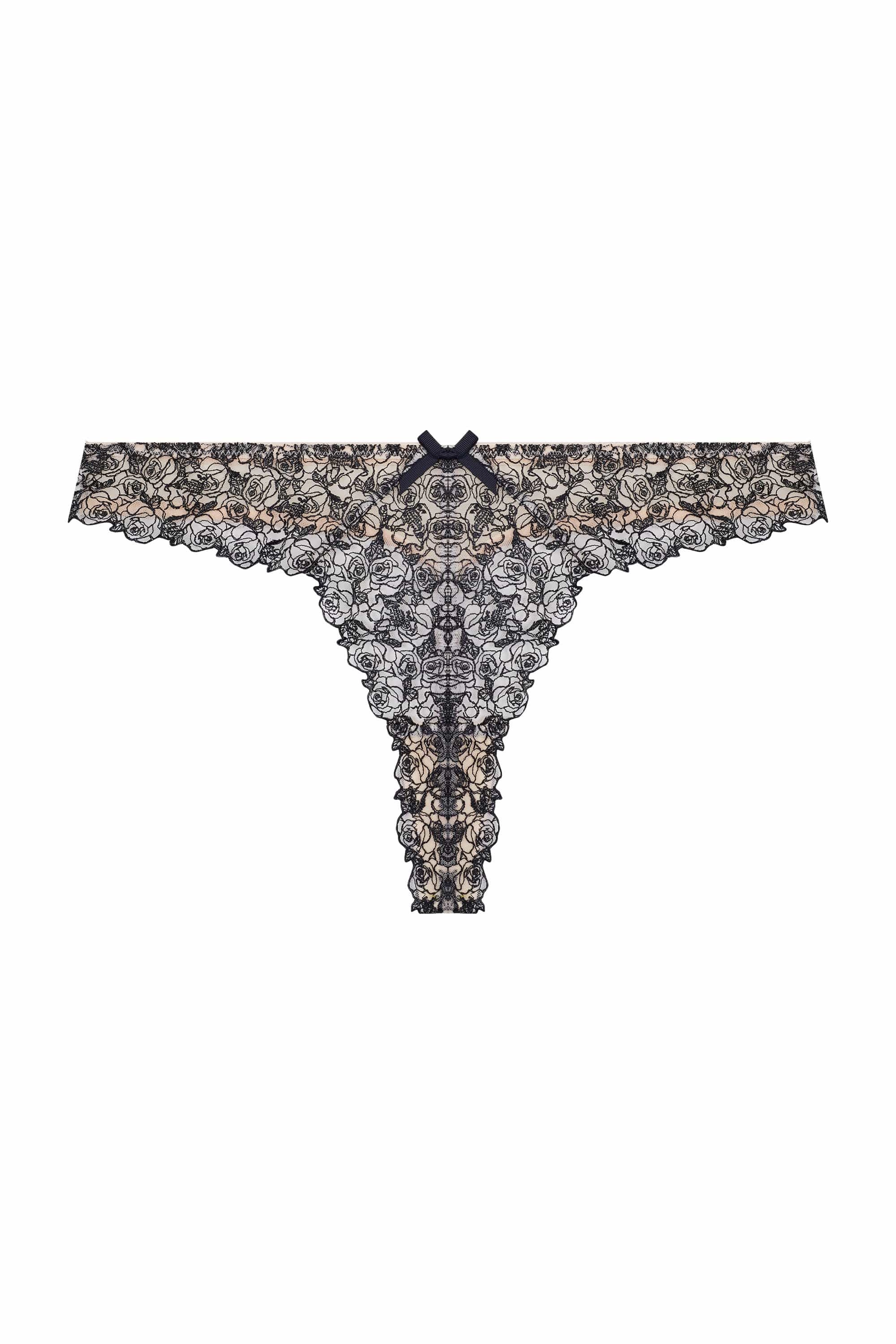Skull & Roses Embroidery Peach Thong
