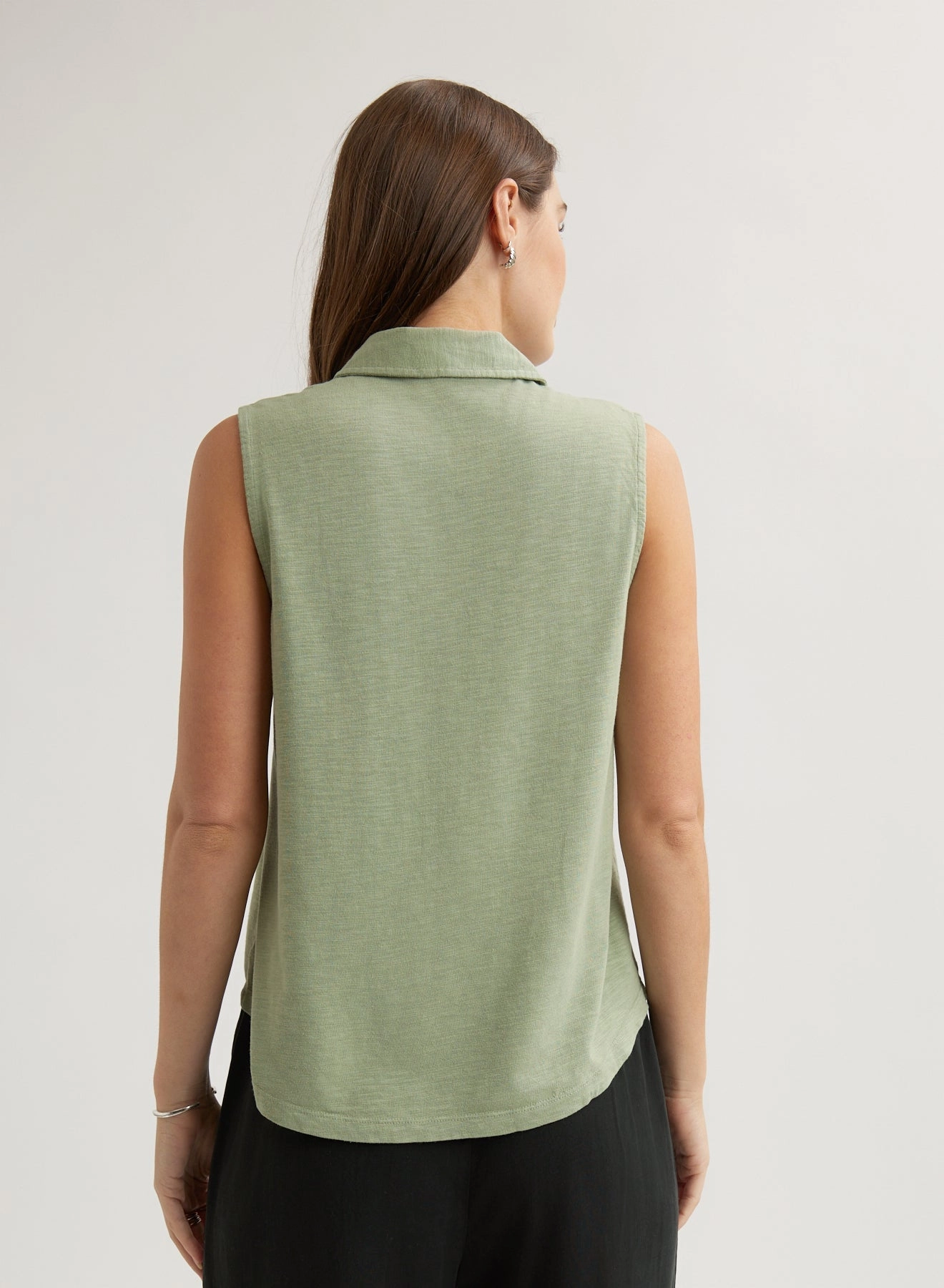 Sleeveless Button Front Top - Olive Grove