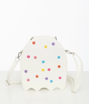 White Leatherette Circus Cookie Ghost Crossbody Bag