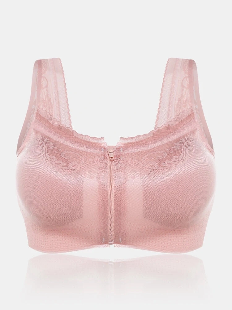 Wireless Zip Front Gather Wide Shoulder Straps Comfy Beauty Back Removable Paddings Bra