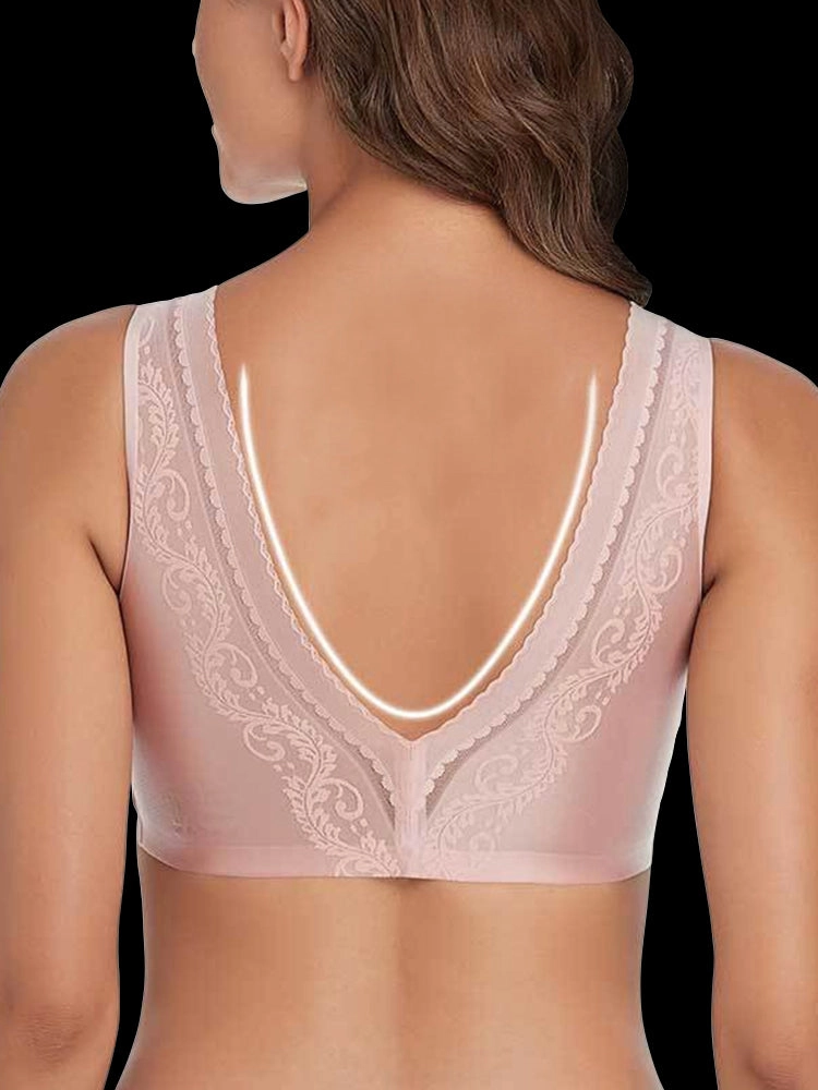 Wireless Zip Front Gather Wide Shoulder Straps Comfy Beauty Back Removable Paddings Bra