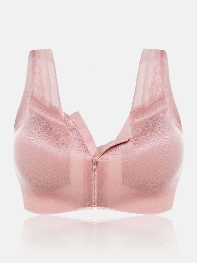 Wireless Zip Front Gather Wide Shoulder Straps Comfy Beauty Back Removable Paddings Bra