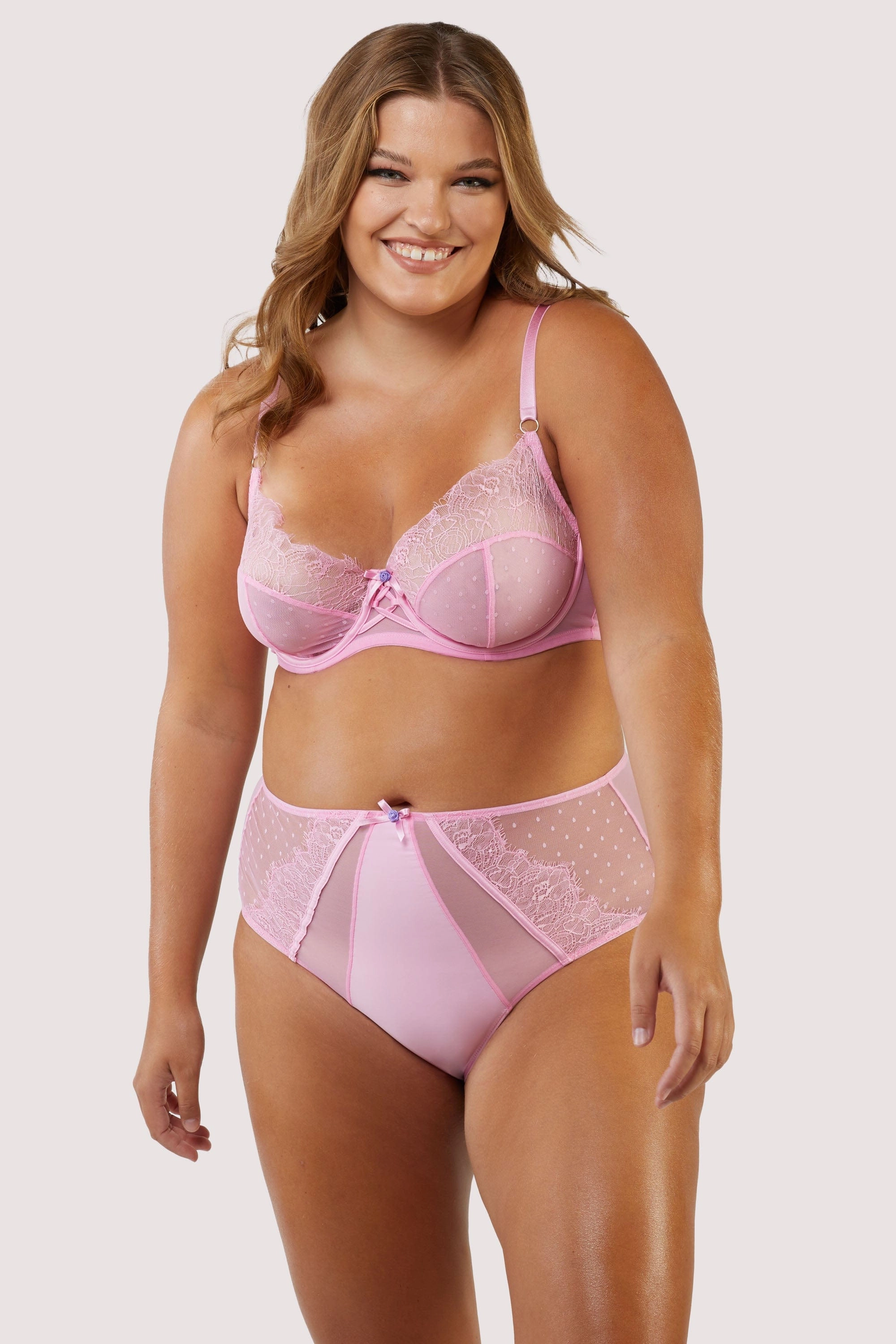 Ziggy Pink Lace and Spotted Mesh Bra